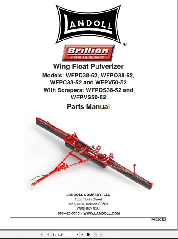 Landoll Wing Floating Pulverizer WFPD38 52 to WFPV50 52 Parts Manual
