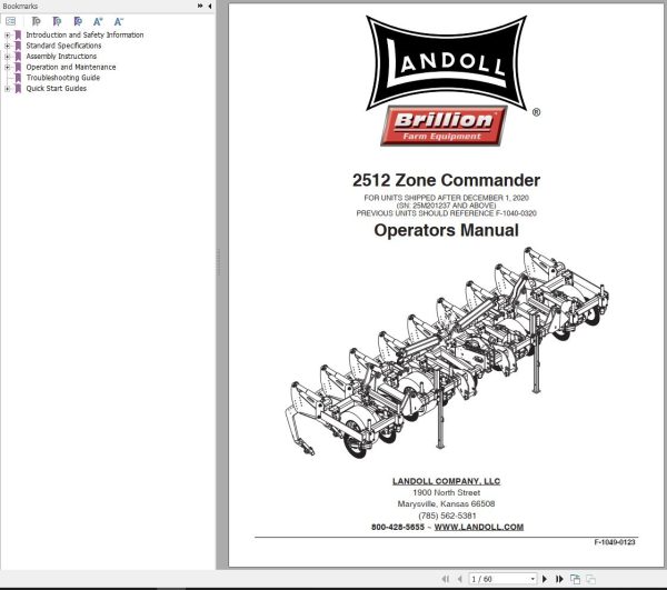 Landoll Zone Commander 2512 Operators Manual F 1049