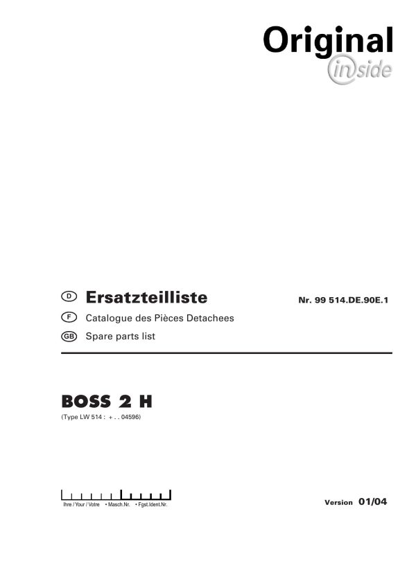 Pottinger Agricultural Boss 2 H Parts Catalog