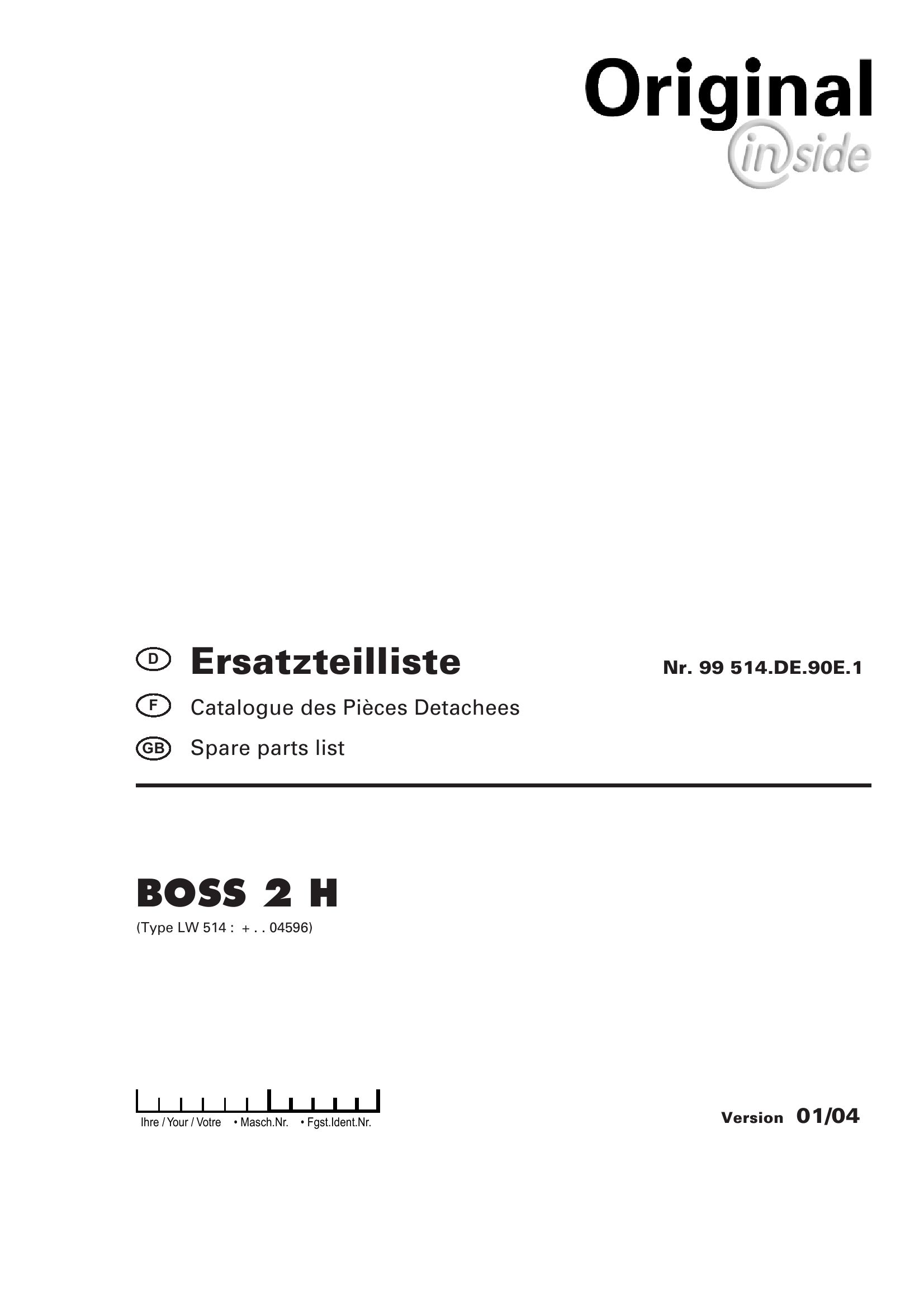 Pottinger Agricultural Boss 2 H Parts Catalog