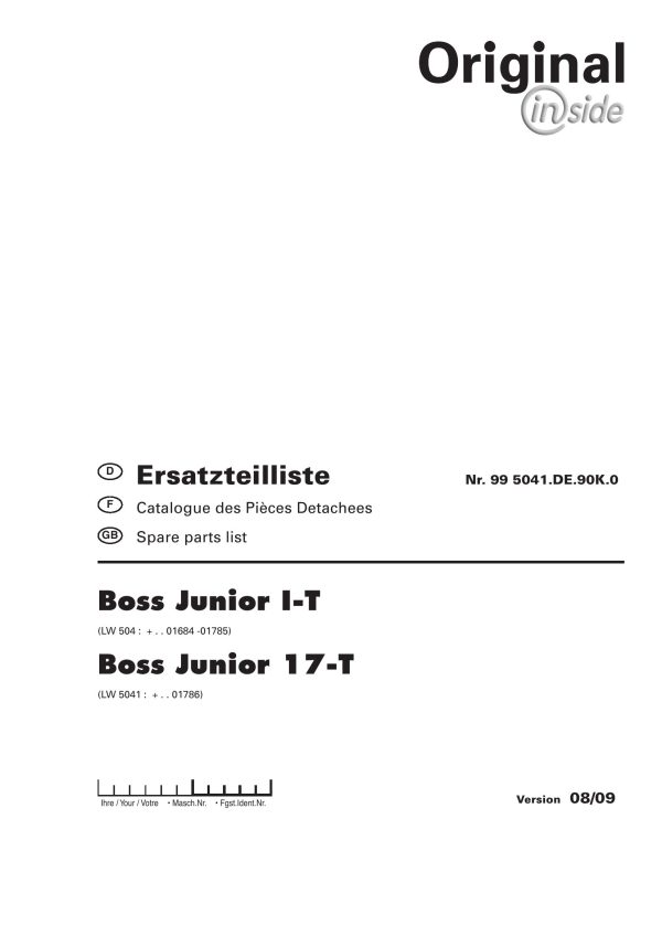 Pottinger Agricultural Boss Junior 1 T 17 T Parts Catalog