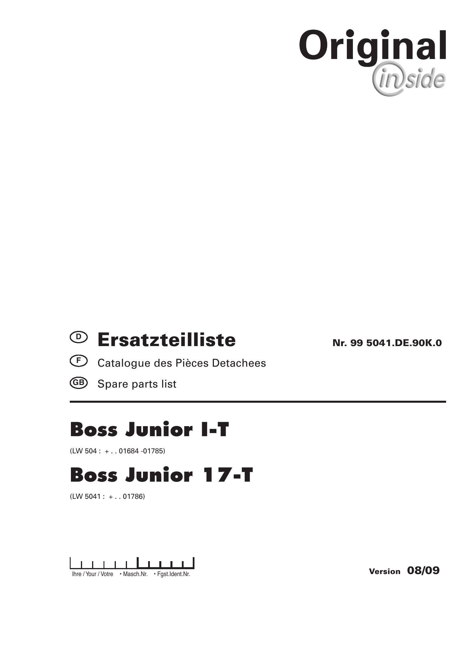Pottinger Agricultural Boss Junior 1 T 17 T Parts Catalog