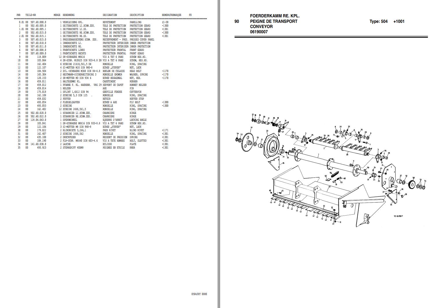 Pottinger Agricultural Boss Junior I Parts Catalog