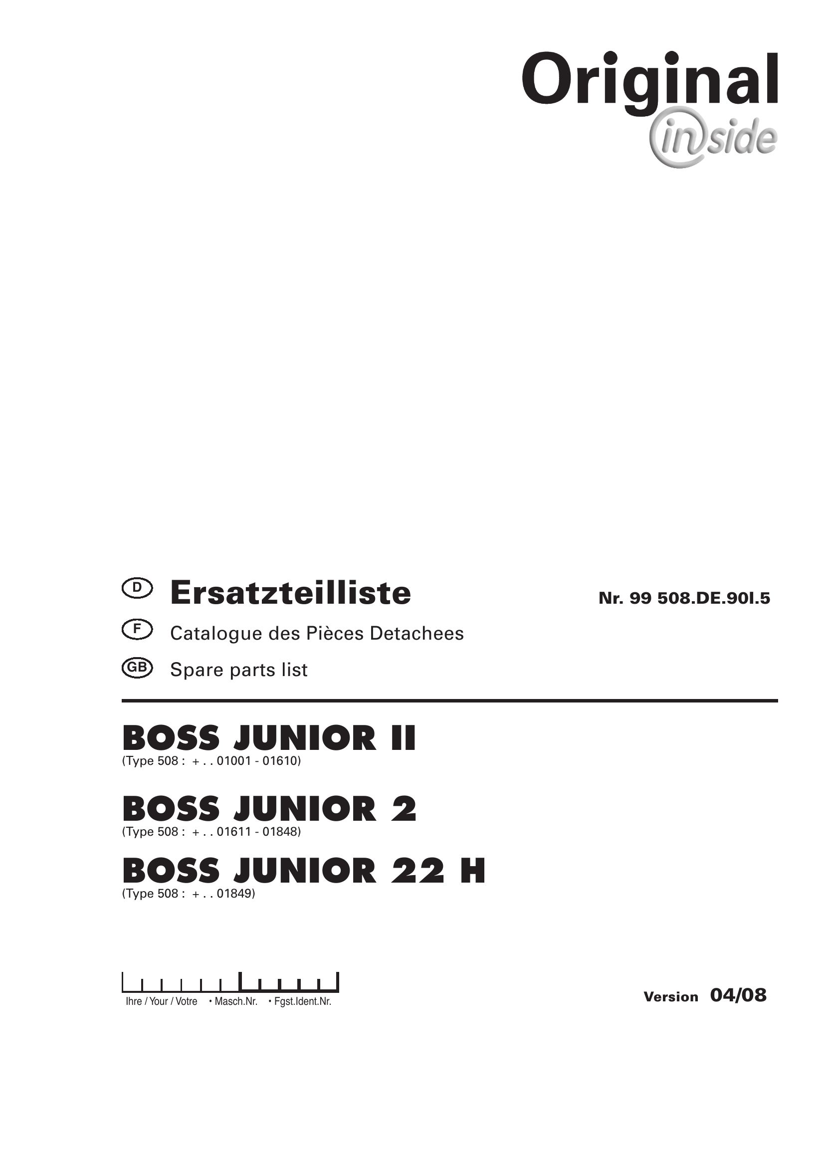 Pottinger Agricultural Boss Junior II 2 22H Parts Catalog