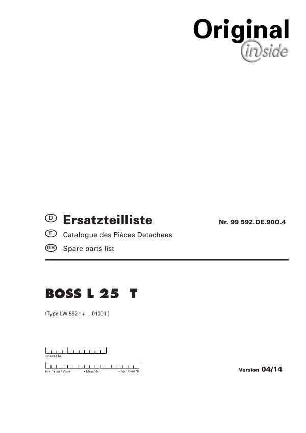 Pottinger Agricultural Boss L 25 T Parts Catalog