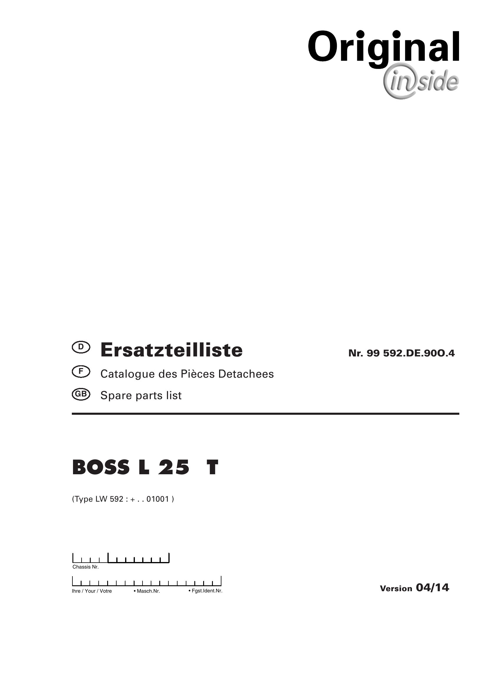 Pottinger Agricultural Boss L 25 T Parts Catalog