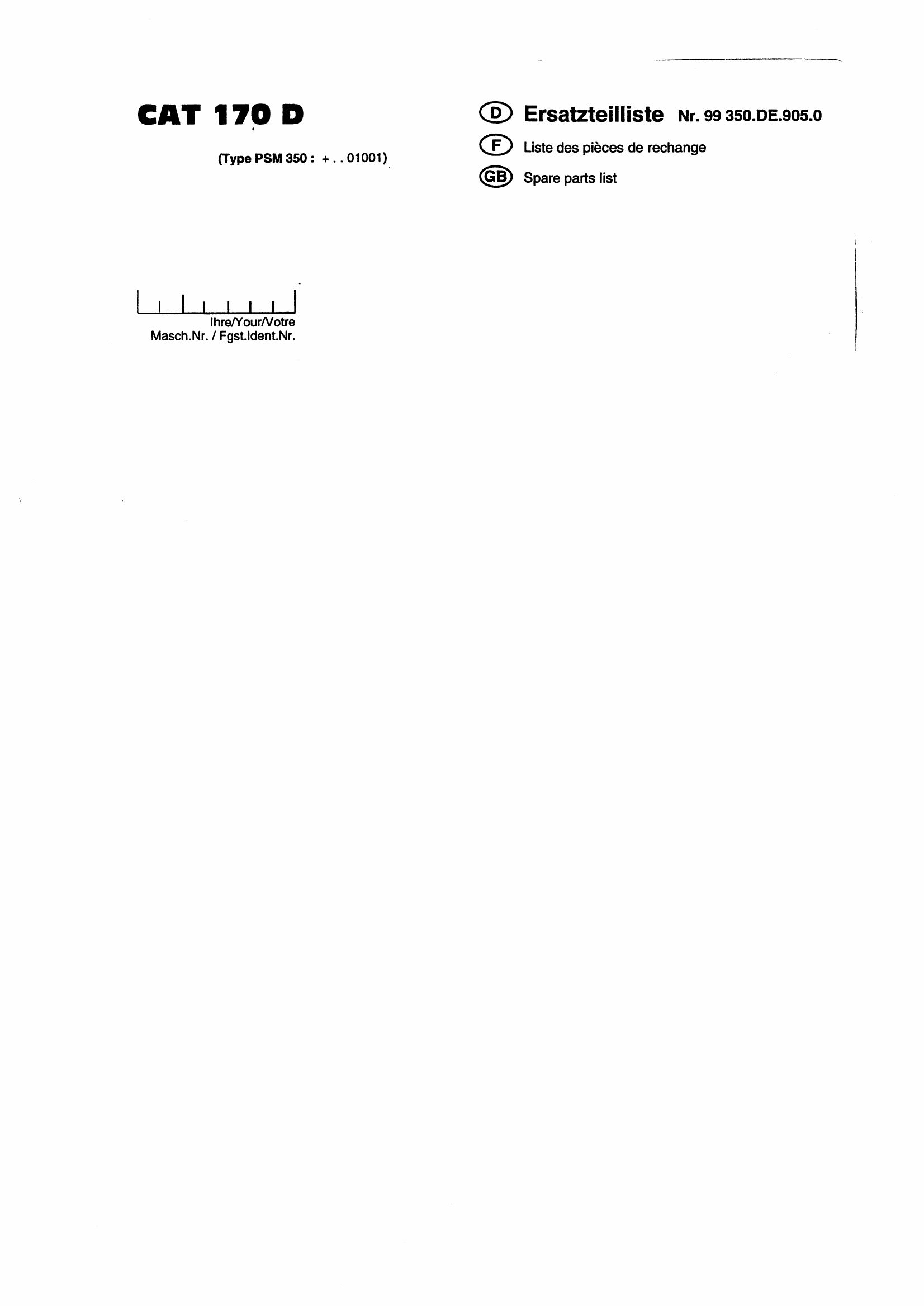 Pottinger Agricultural CAT 170 D Parts Catalog