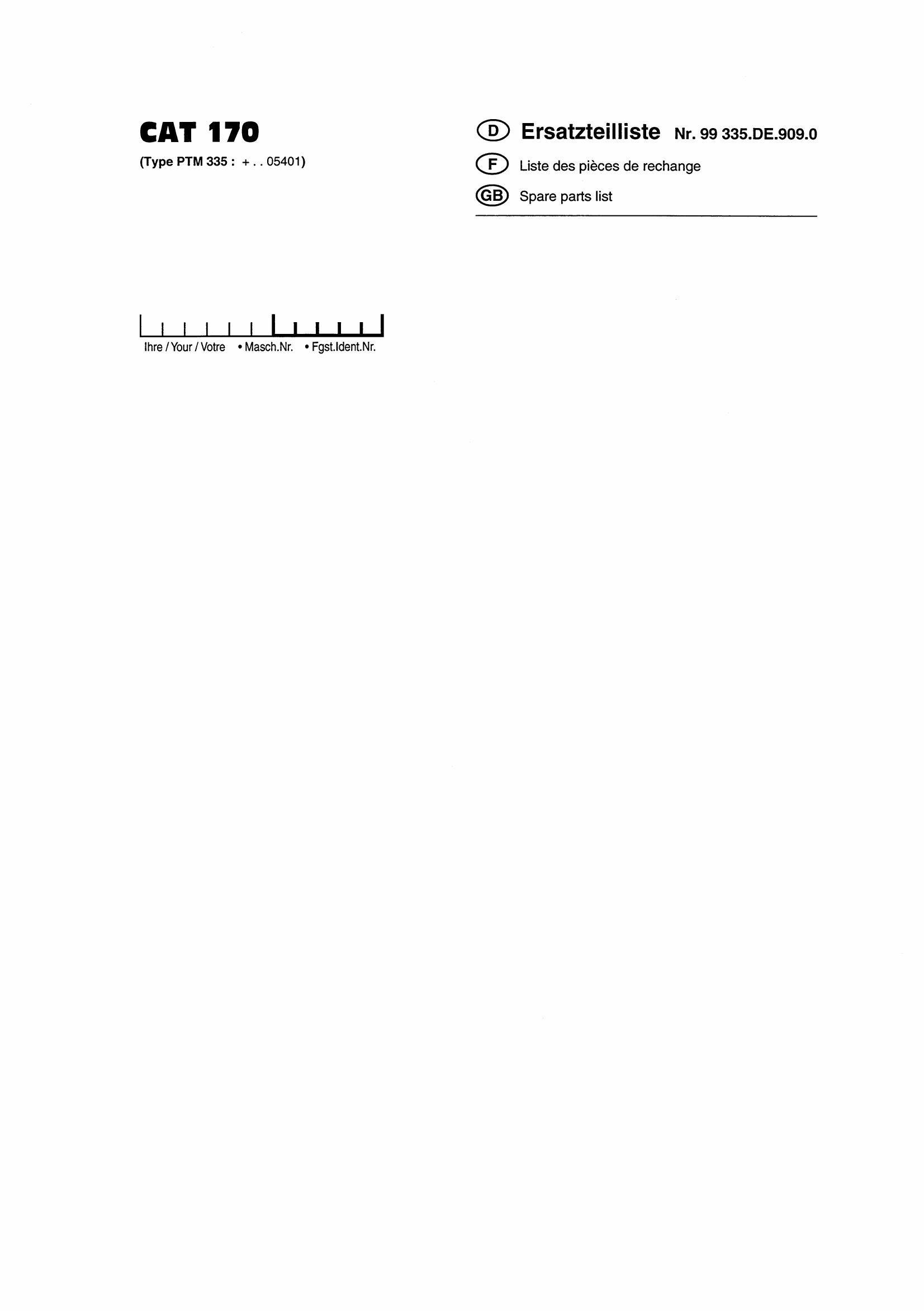 Pottinger Agricultural CAT 170 Parts Catalog