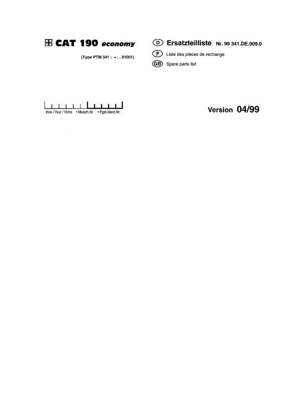 Pottinger Agricultural CAT 190 Economy Parts Catalog