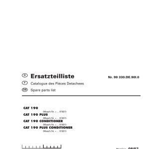 Pottinger Agricultural CAT 190 Plus Conditioner Parts Catalog