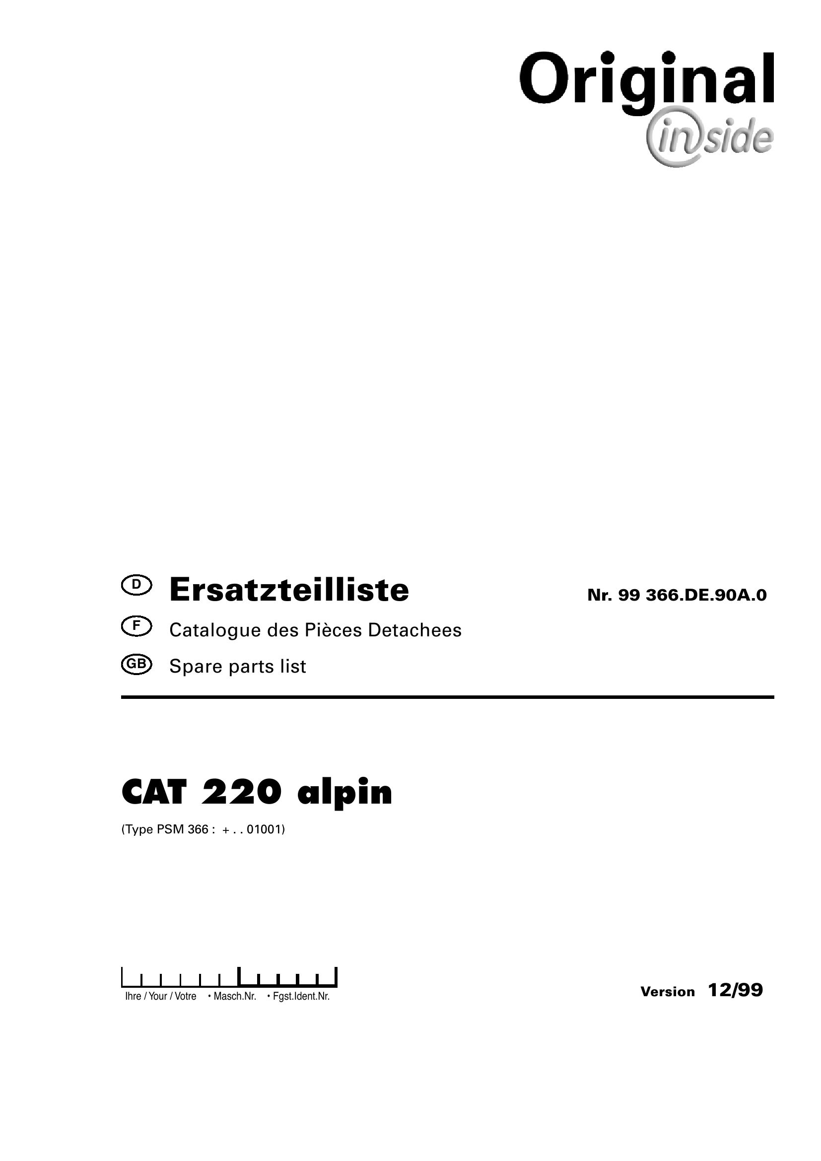 Pottinger Agricultural CAT 220 Alpin Parts Catalog