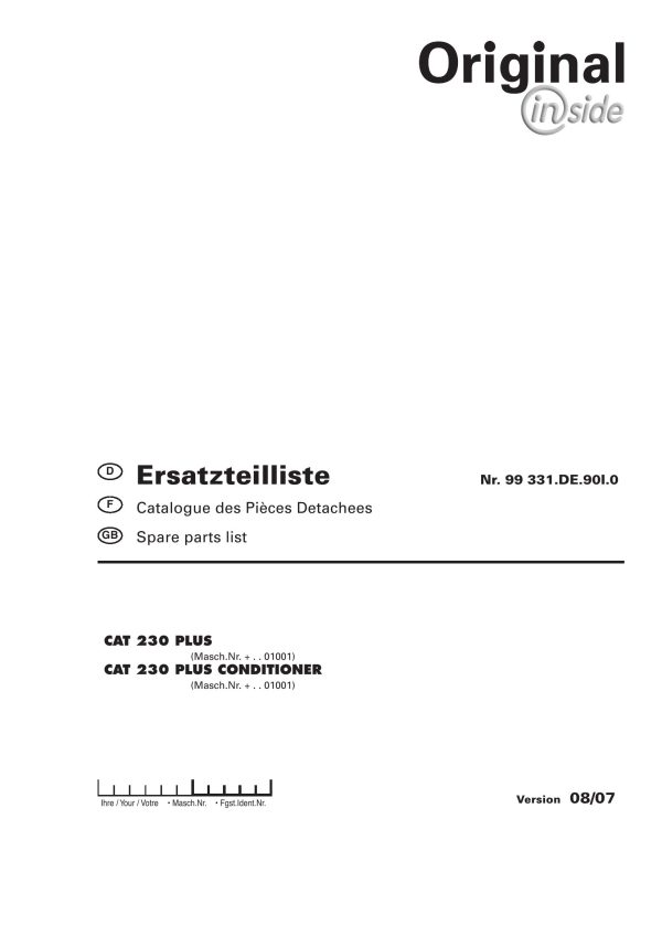 Pottinger Agricultural CAT 230 Plus Conditioner Parts Catalog