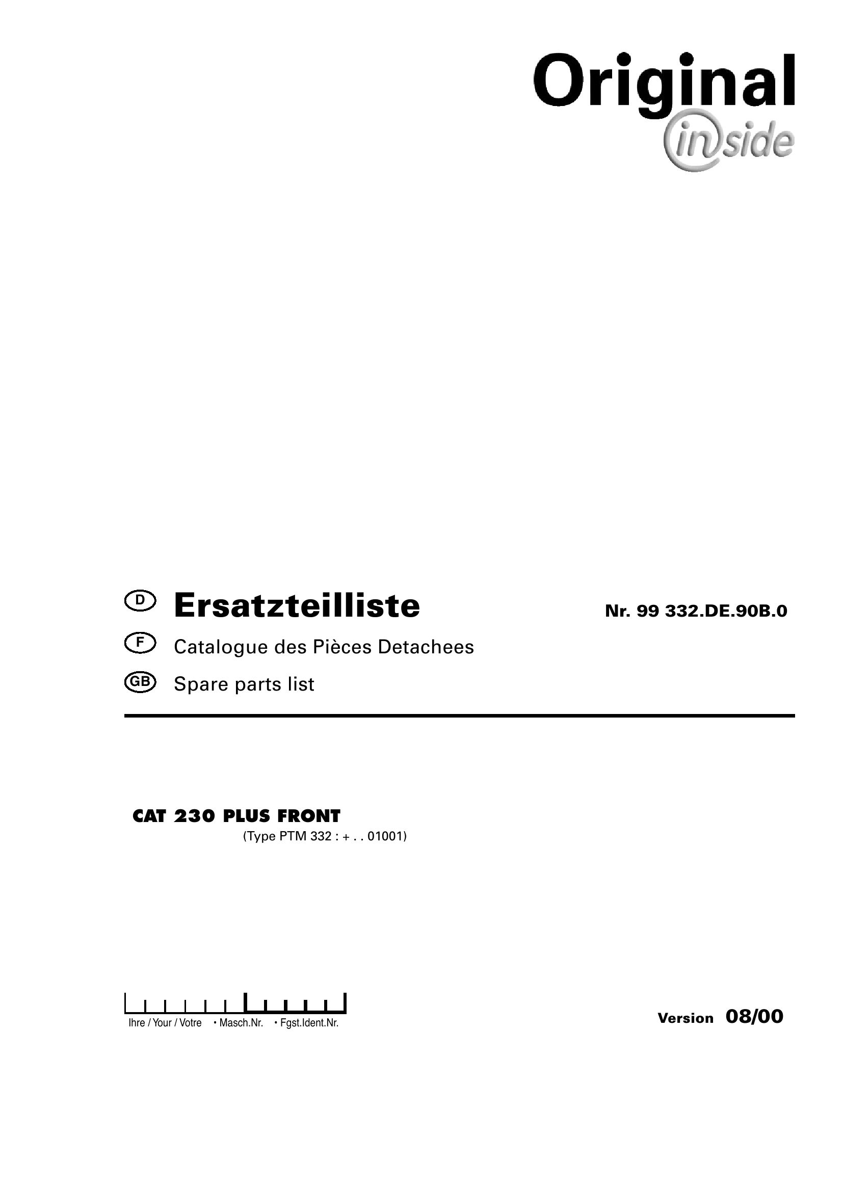 Pottinger Agricultural CAT 230 Plus Front Parts Catalog