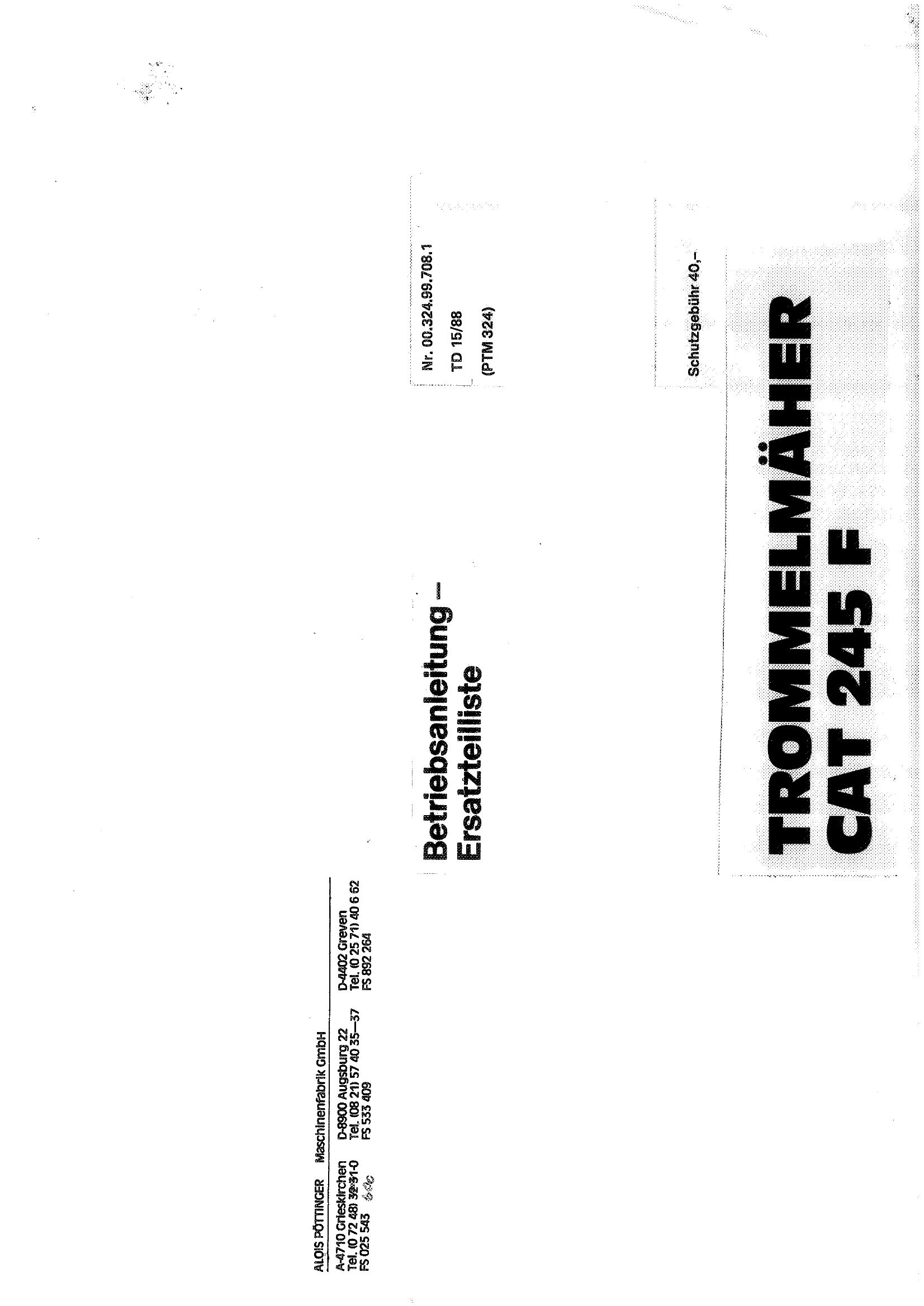 Pottinger Agricultural CAT 245 F Parts Catalog