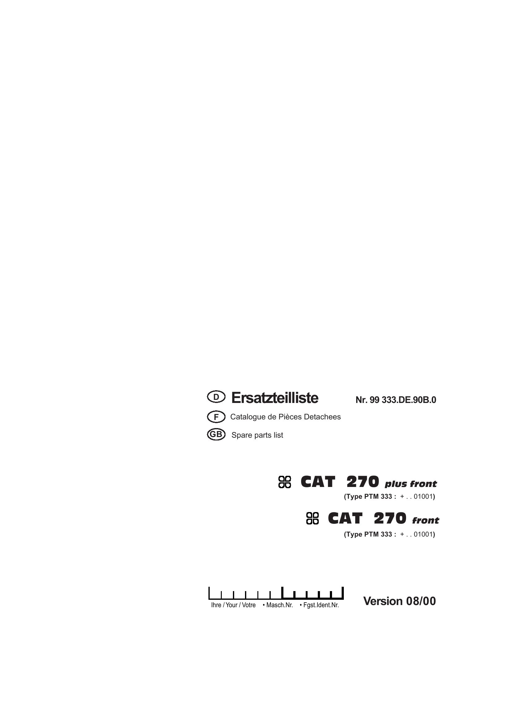 Pottinger Agricultural CAT 270 Plus Front Parts Catalog