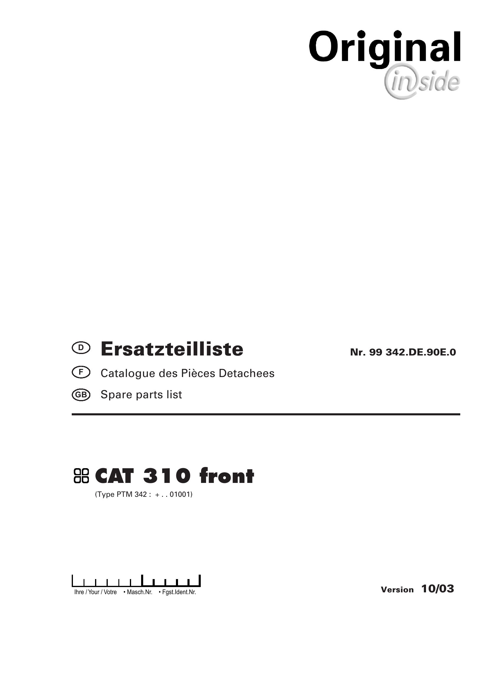 Pottinger Agricultural CAT 310 Front Parts Catalog