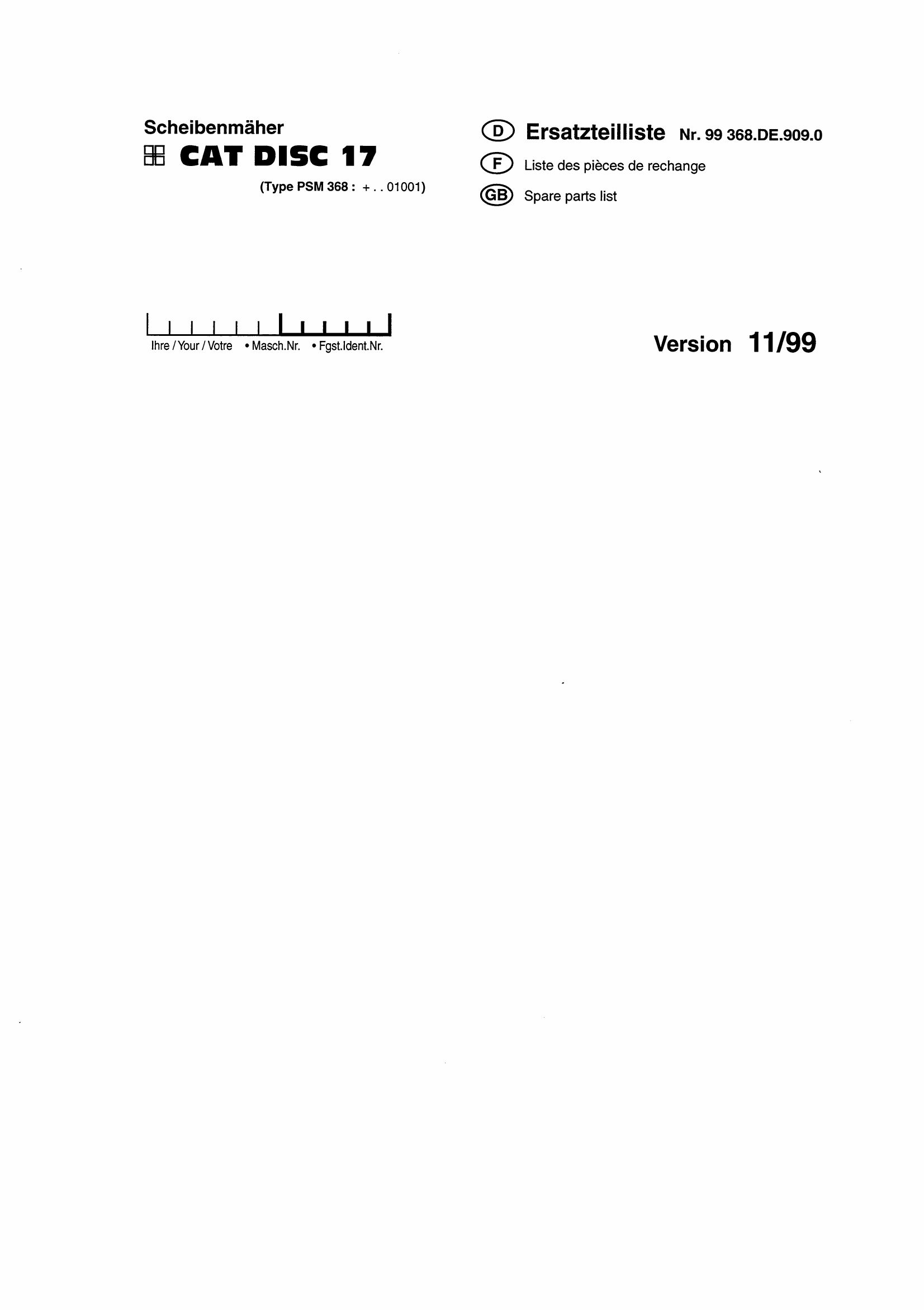 Pottinger Agricultural CAT Disc 17 Parts Catalog