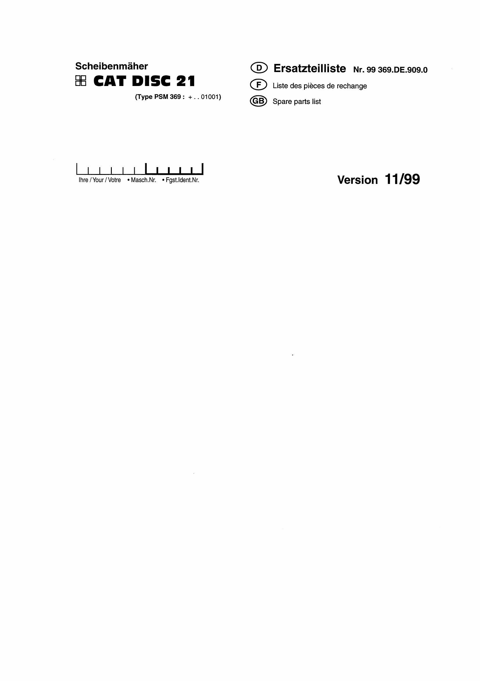 Pottinger Agricultural CAT Disc 21 Parts Catalog