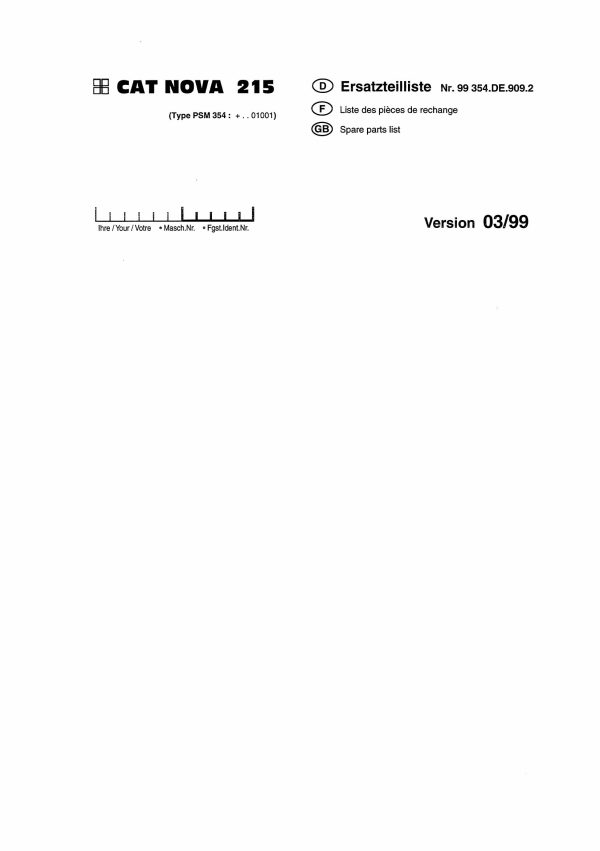 Pottinger Agricultural CAT Nova 215 Parts Catalog