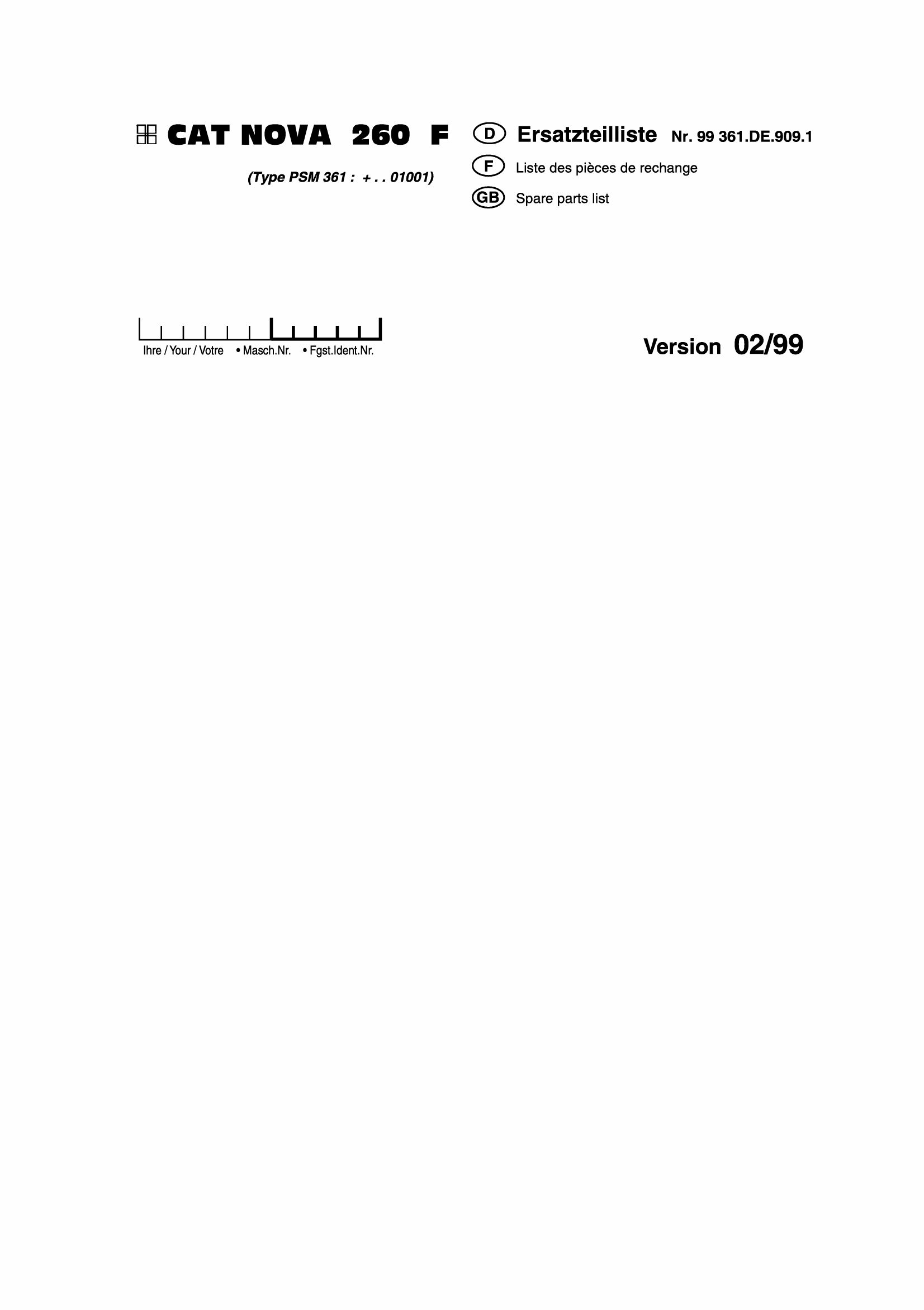 Pottinger Agricultural CAT Nova 260 F Parts Catalog