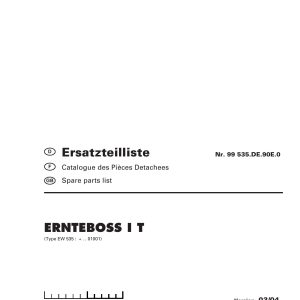 Pottinger Agricultural Ernteboss I T Parts Catalog