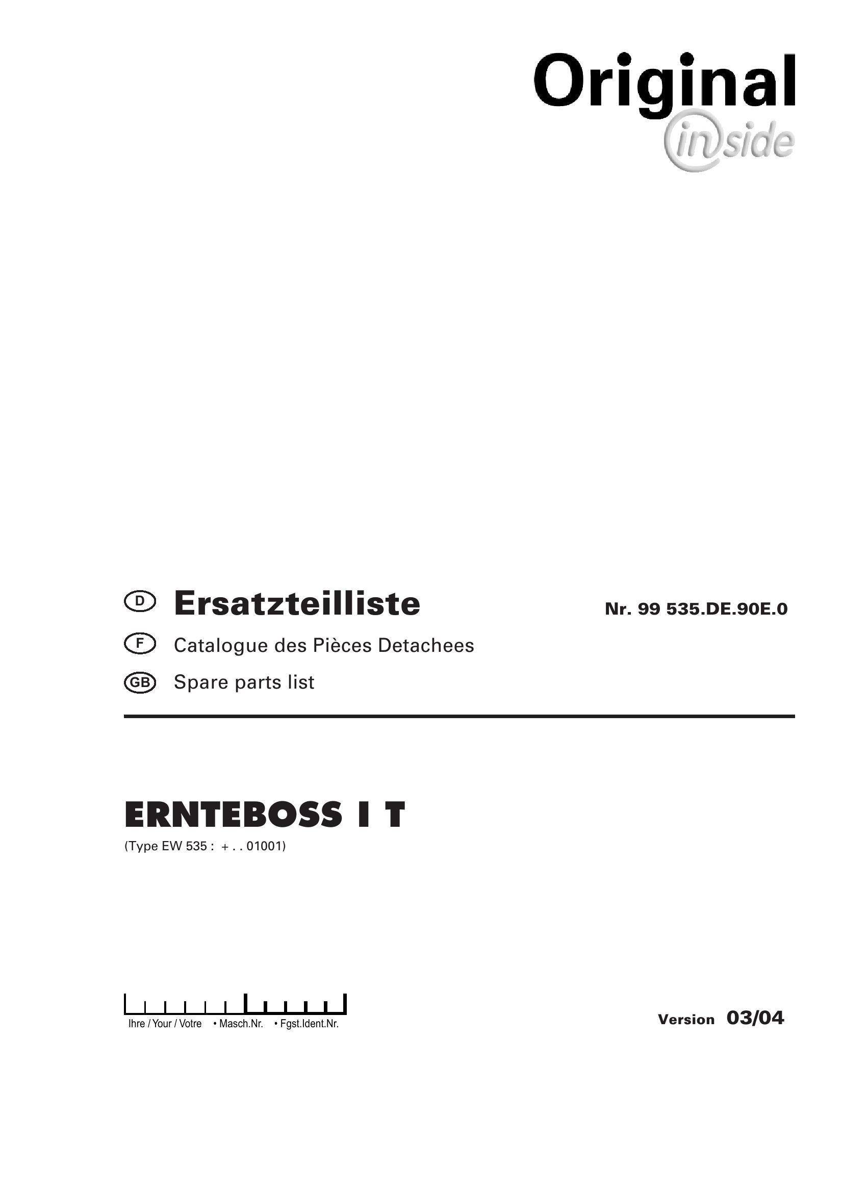 Pottinger Agricultural Ernteboss I T Parts Catalog