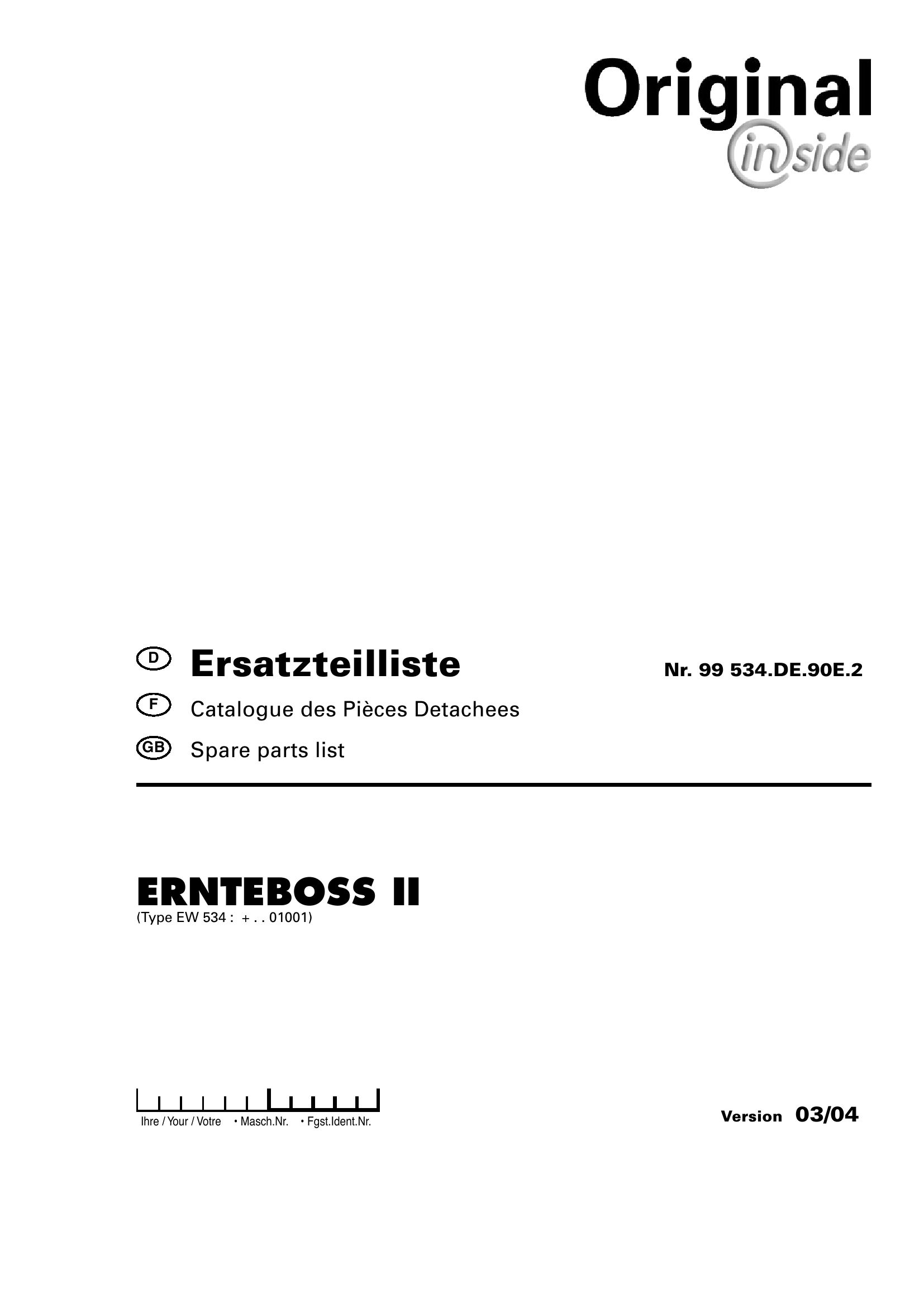 Pottinger Agricultural Ernteboss II Parts Catalog