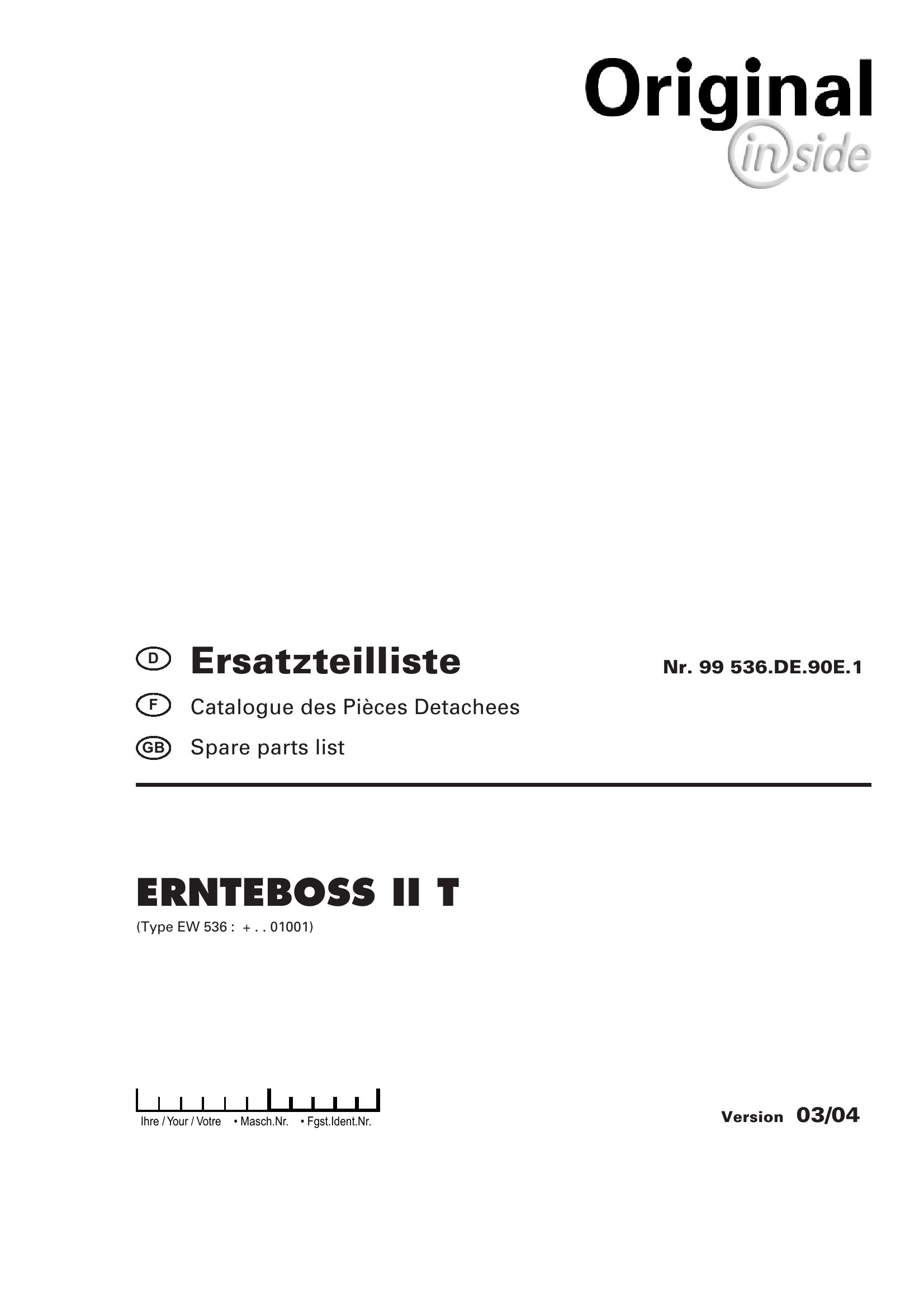 Pottinger Agricultural Ernteboss II T Parts Catalog