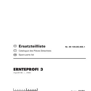 Pottinger Agricultural Ernteprofi 3 Parts Catalog
