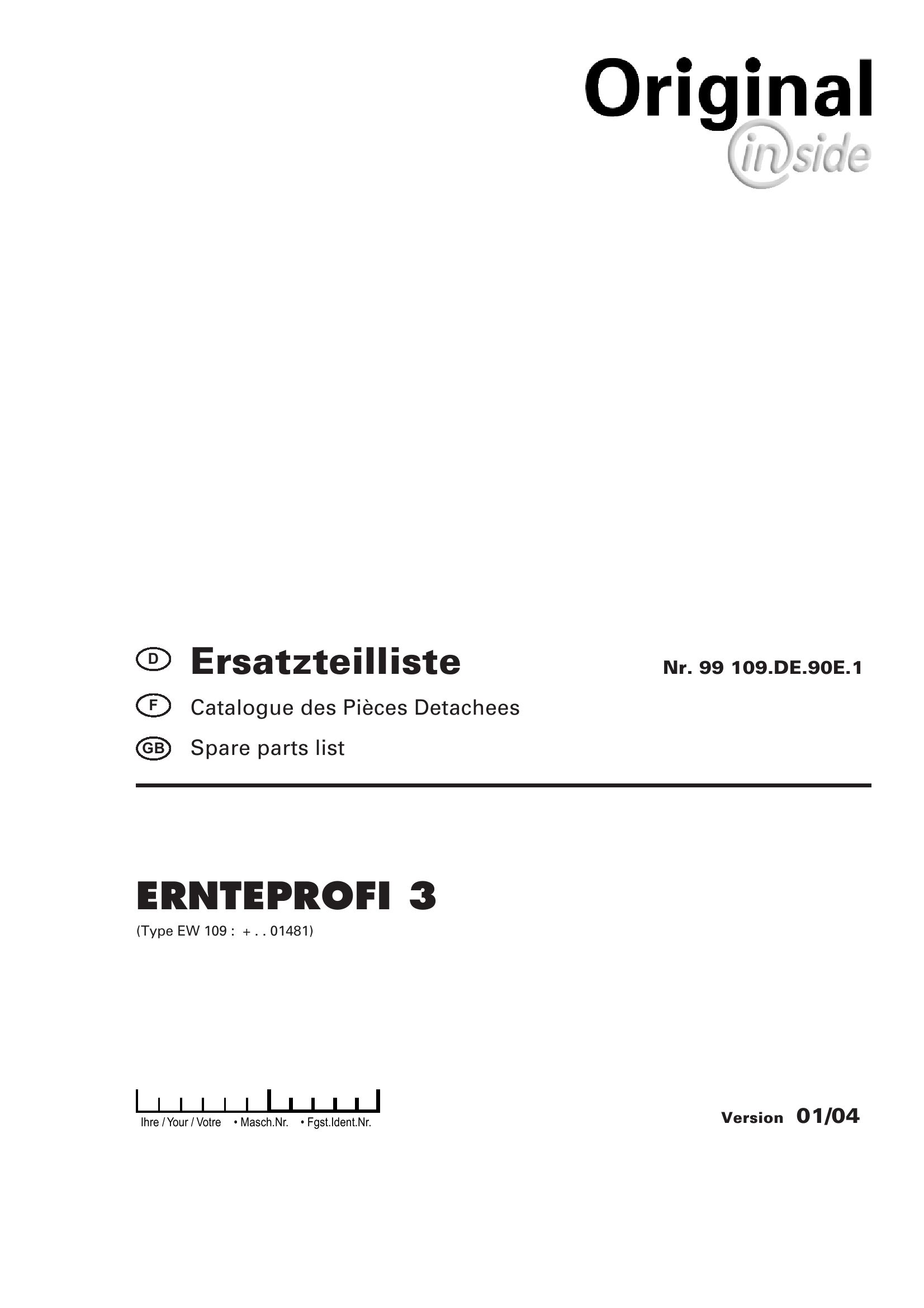 Pottinger Agricultural Ernteprofi 3 Parts Catalog