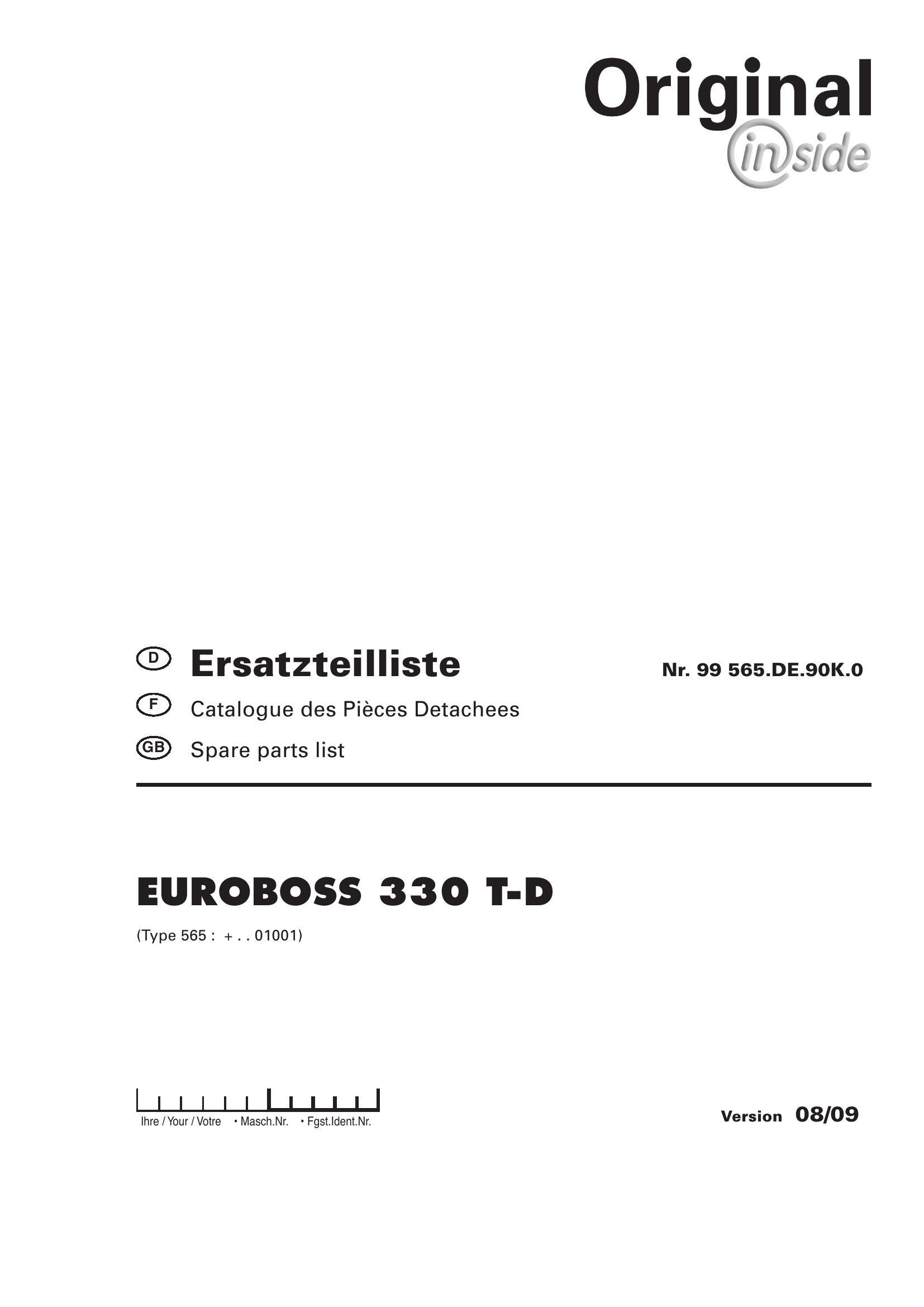 Pottinger Agricultural Euroboss 330 T D Parts Catalog