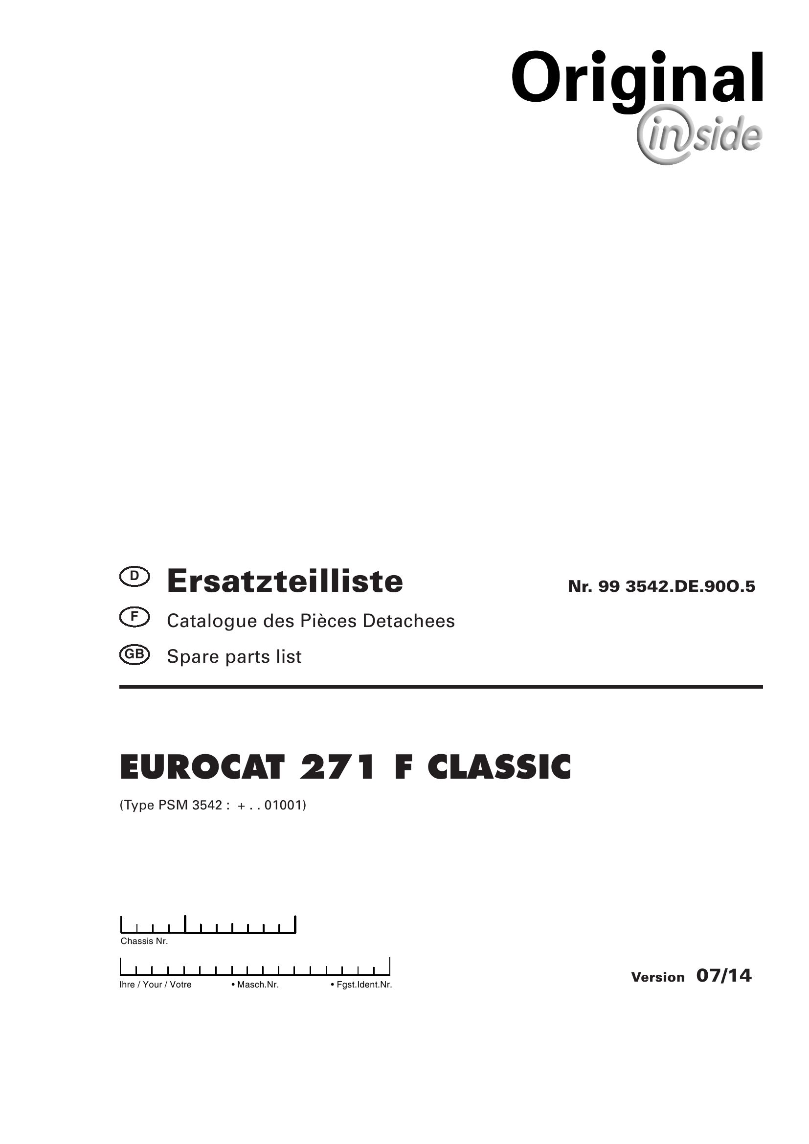 Pottinger Agricultural Eurocat 271 F Classic Parts Catalog