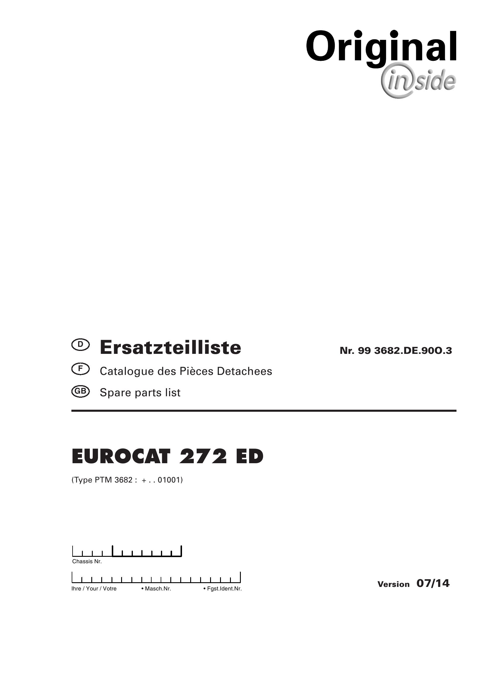 Pottinger Agricultural Eurocat 272 ED Parts Catalog