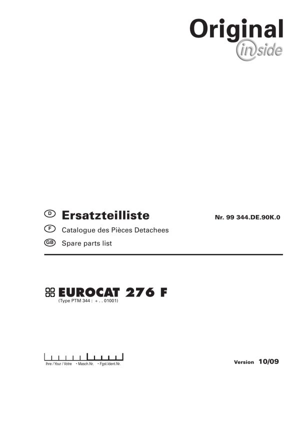 Pottinger Agricultural Eurocat 276 F Parts Catalog