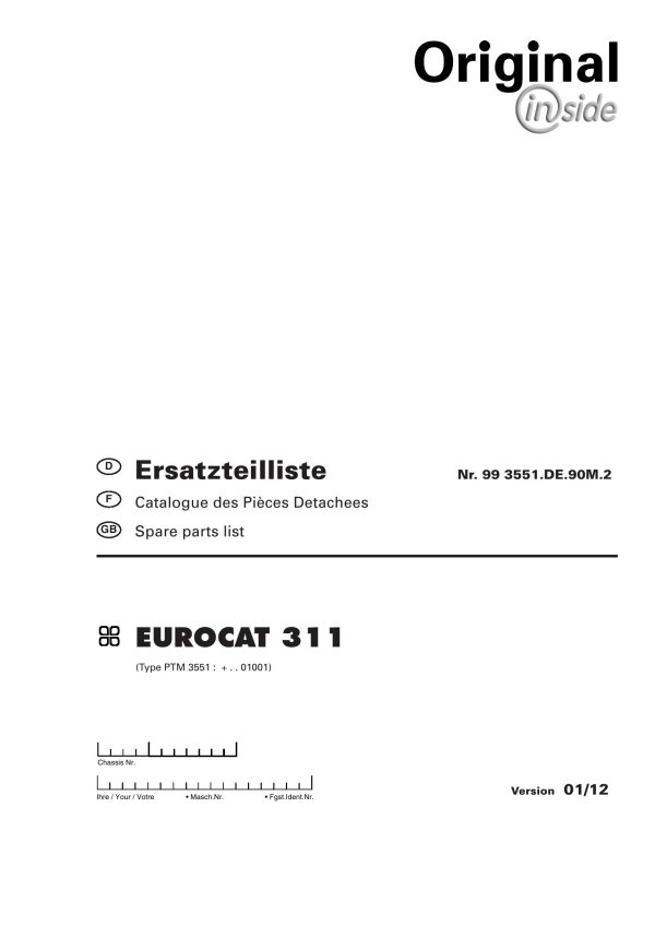 Pottinger Agricultural Eurocat 311 Parts Catalog 01.12