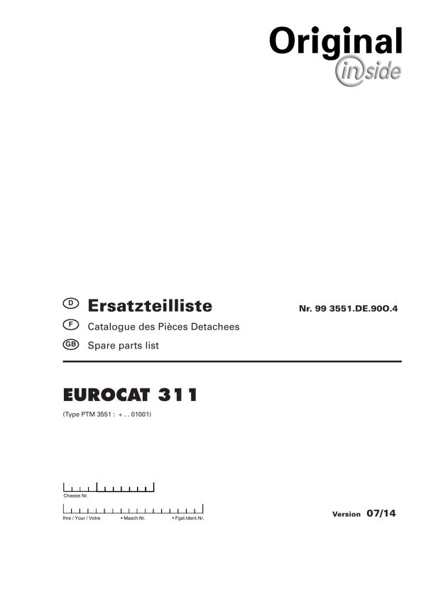 Pottinger Agricultural Eurocat 311 Parts Catalog 07.14