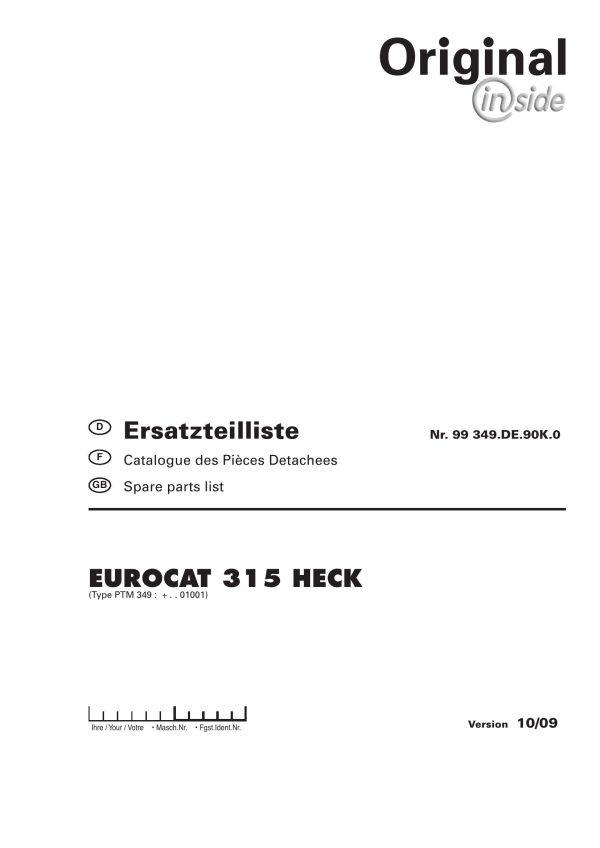 Pottinger Agricultural Eurocat 315 Heck Parts Catalog