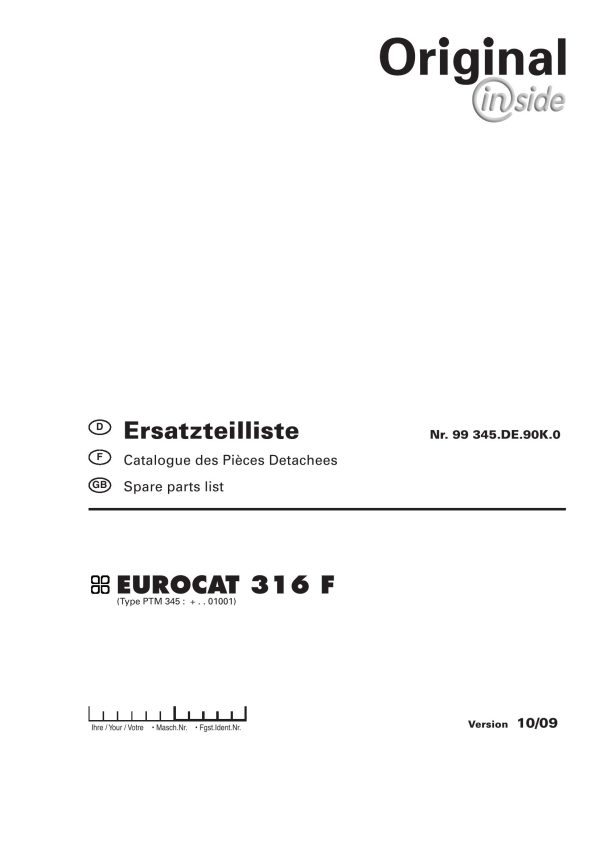 Pottinger Agricultural Eurocat 316 F Parts Catalog