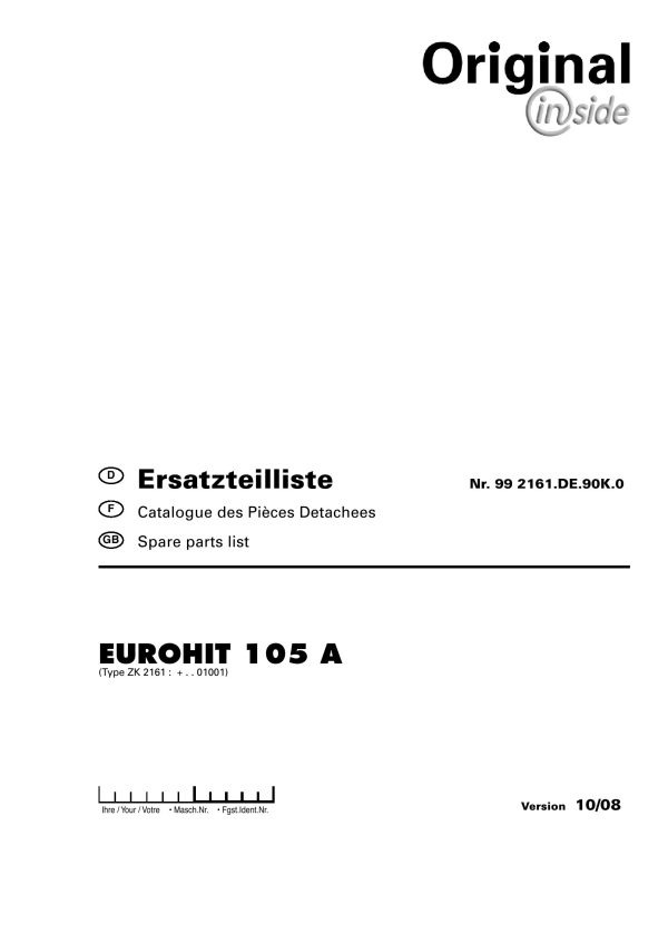 Pottinger Agricultural Eurohit 105 A Parts Catalog