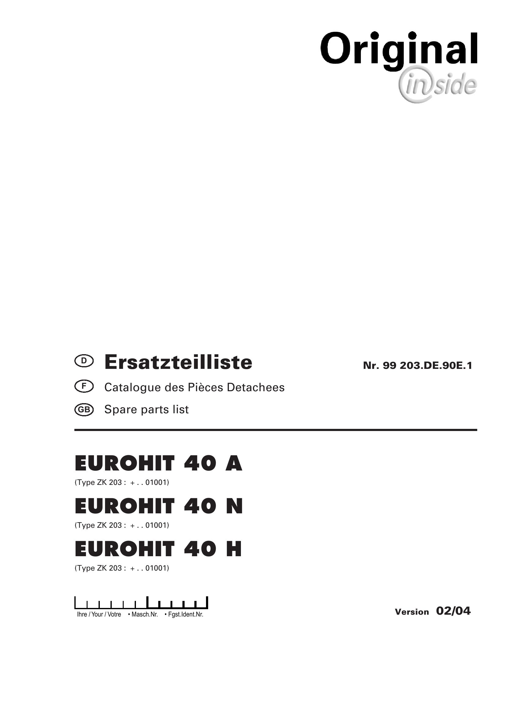 Pottinger Agricultural Eurohit 40 A N H Parts Catalog