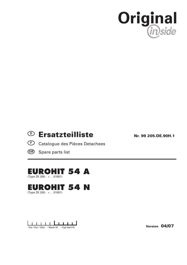 Pottinger Agricultural Eurohit 54 A N Parts Catalog