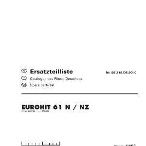 Pottinger Agricultural Eurohit 61 N NZ Parts Catalog
