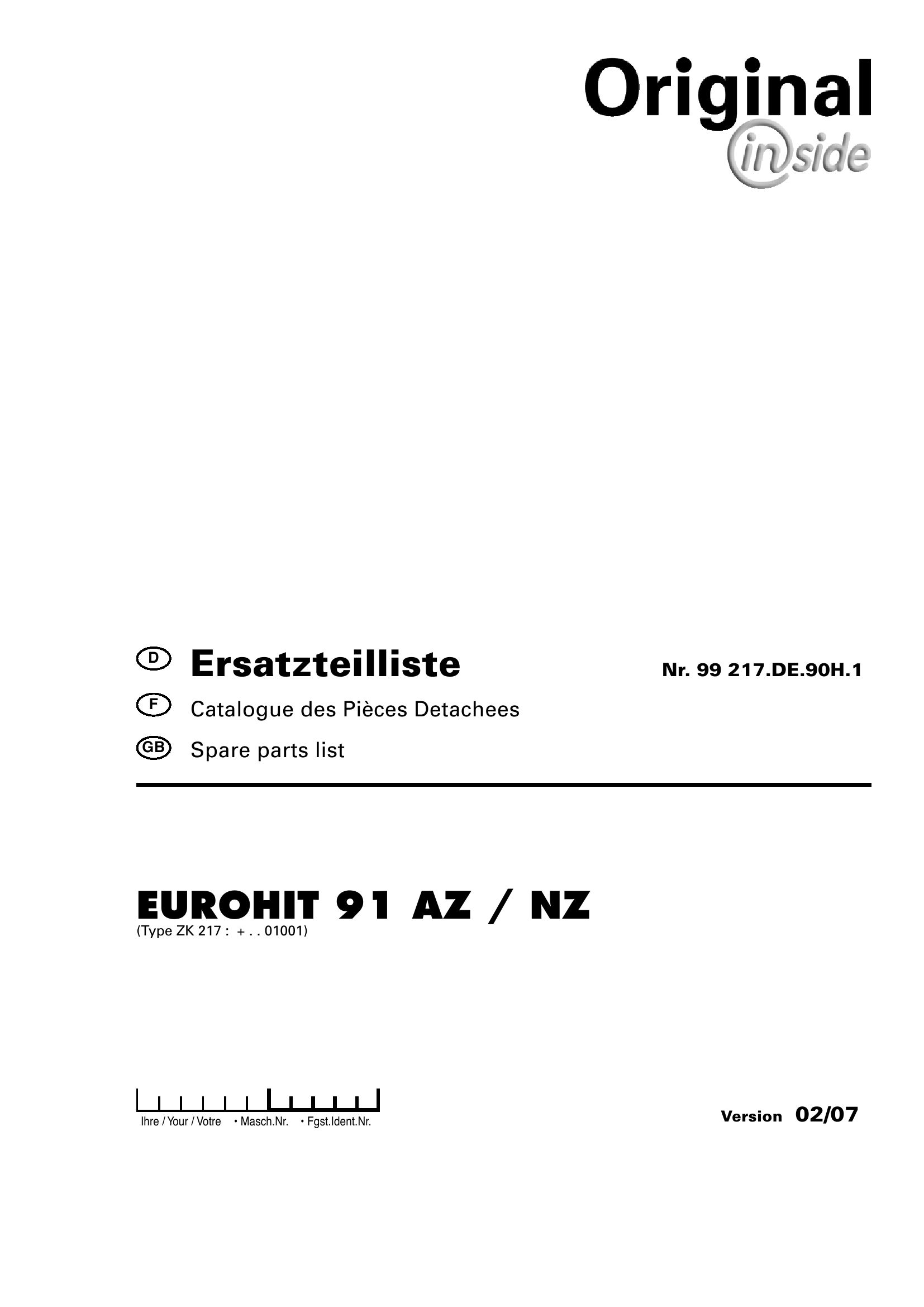 Pottinger Agricultural Eurohit 91 AZ NZ Parts Catalog