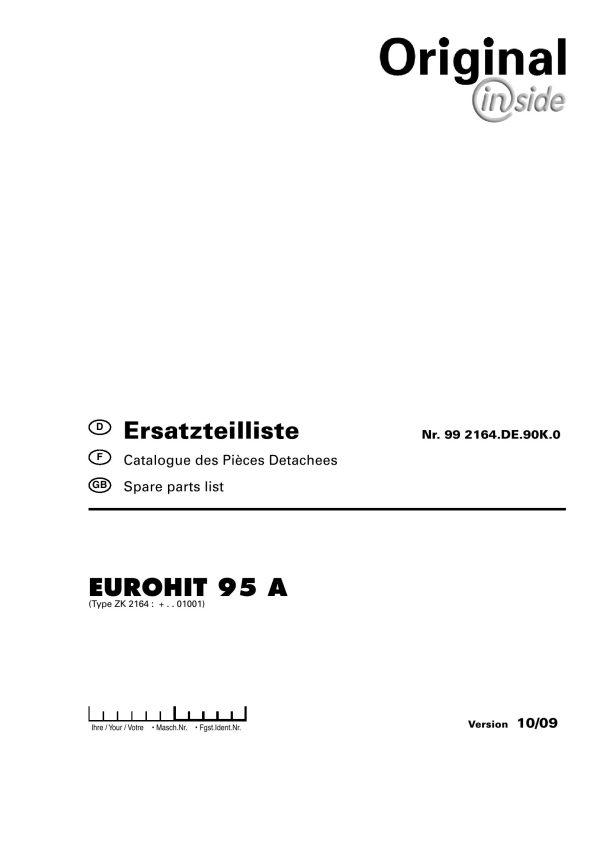 Pottinger Agricultural Eurohit 95 A Parts Catalog
