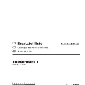 Pottinger Agricultural Europrofi 1 Parts Catalog