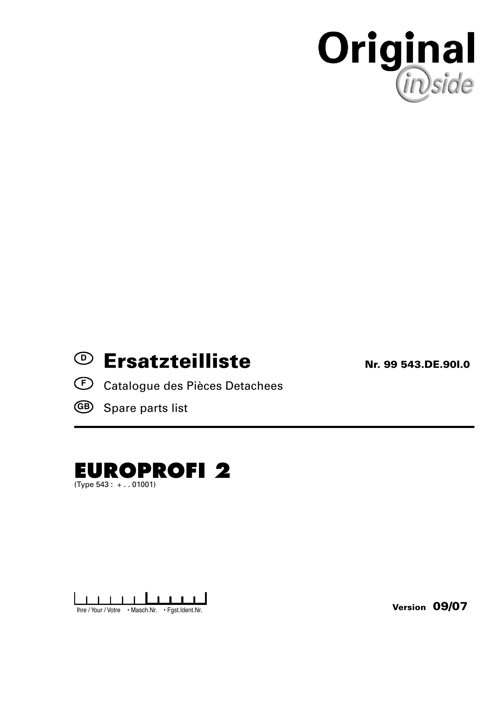 Pottinger Agricultural Europrofi 2 Parts Catalog
