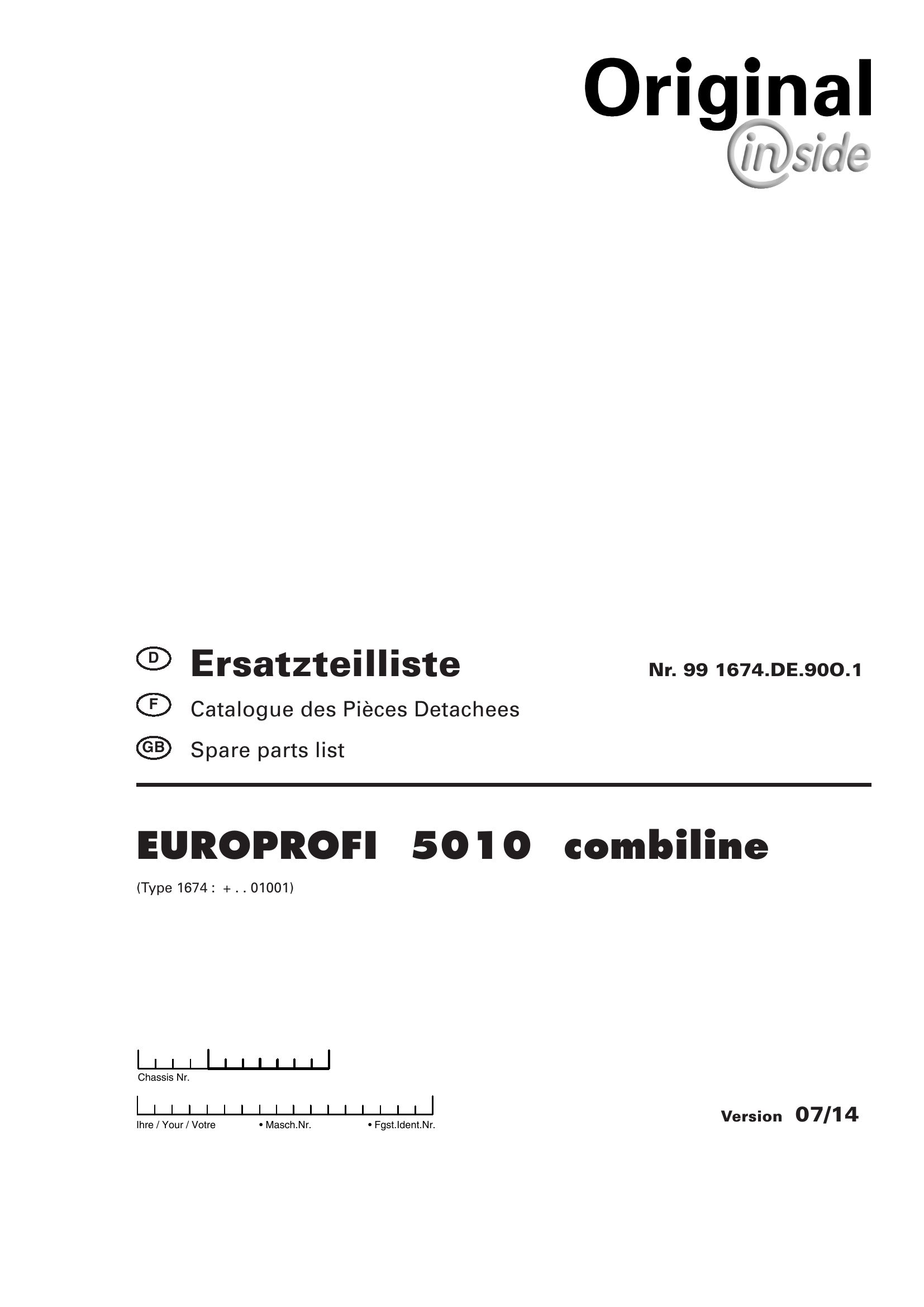 Pottinger Agricultural Europrofi 5010 Combiline Parts Catalog