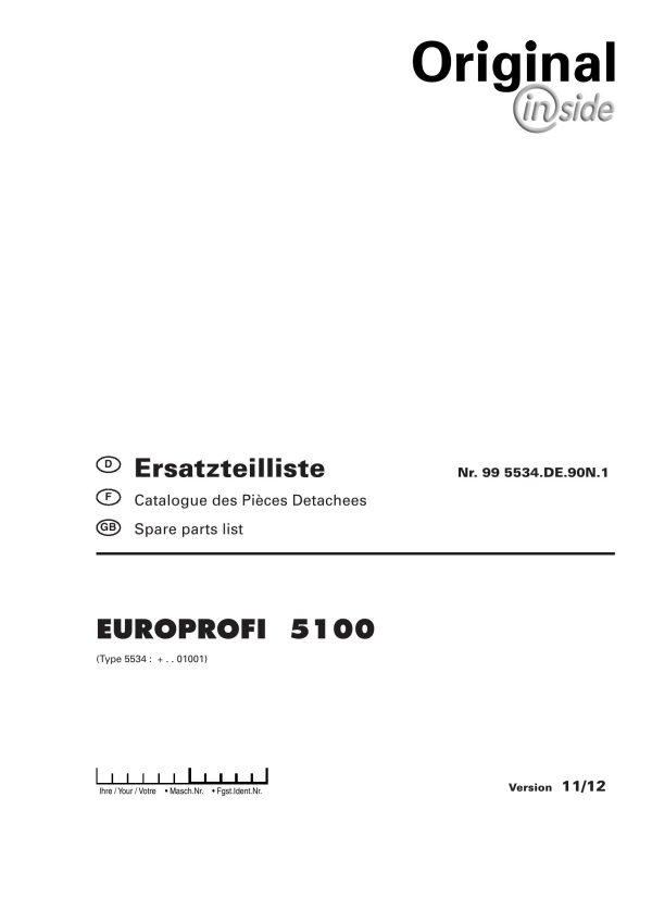 Pottinger Agricultural Europrofi 5100 Parts Catalog