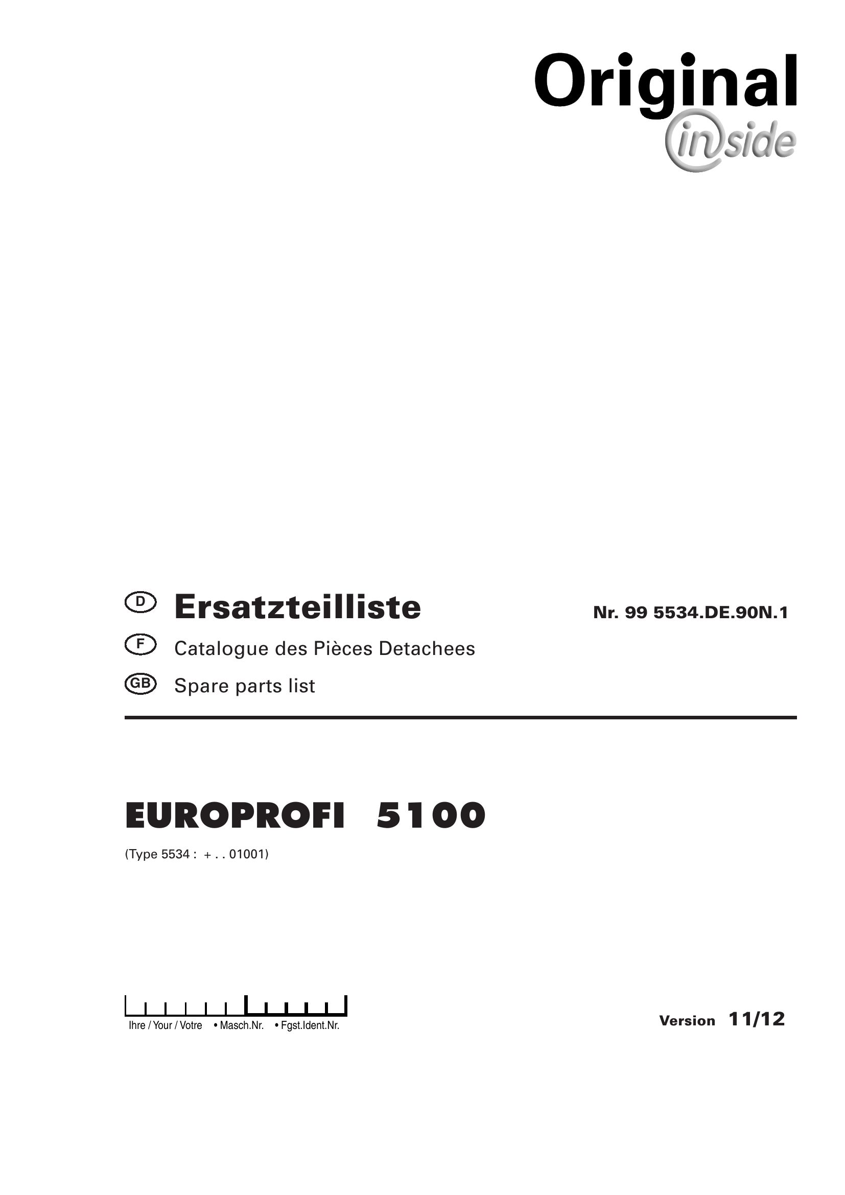 Pottinger Agricultural Europrofi 5100 Parts Catalog