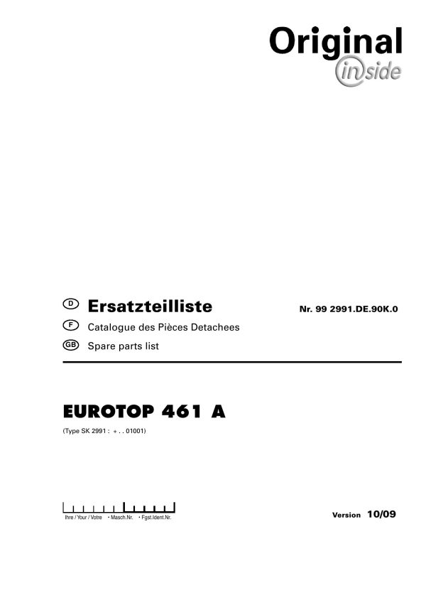 Pottinger Agricultural Eurotop 461 A Parts Catalog